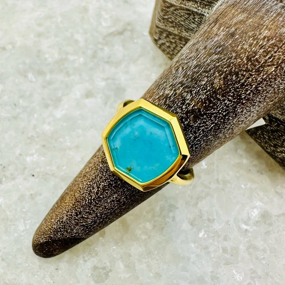 NEW! Kendra Scott Davis 18k Gold Vermeil Turquoise Cocktail Ring - Picture 13 of 17